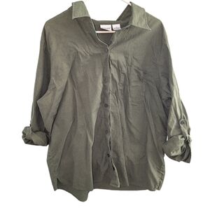 Liz Baker Army Green Linen Button Up- EUC